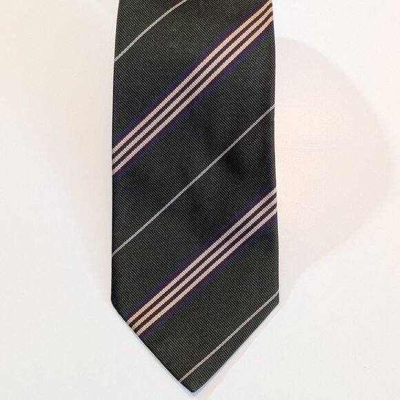 Hugo Boss Khaki Diagonal Striped 100% Silk Tie - Made in Italy - Picture 3 of 8